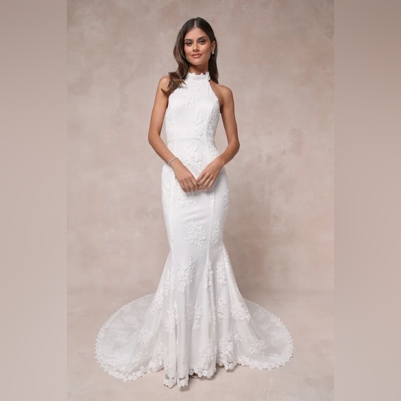 Dreamy Glamour White Embroidered Halter
Mermaid Maxi Dress - Picture 1 of 11